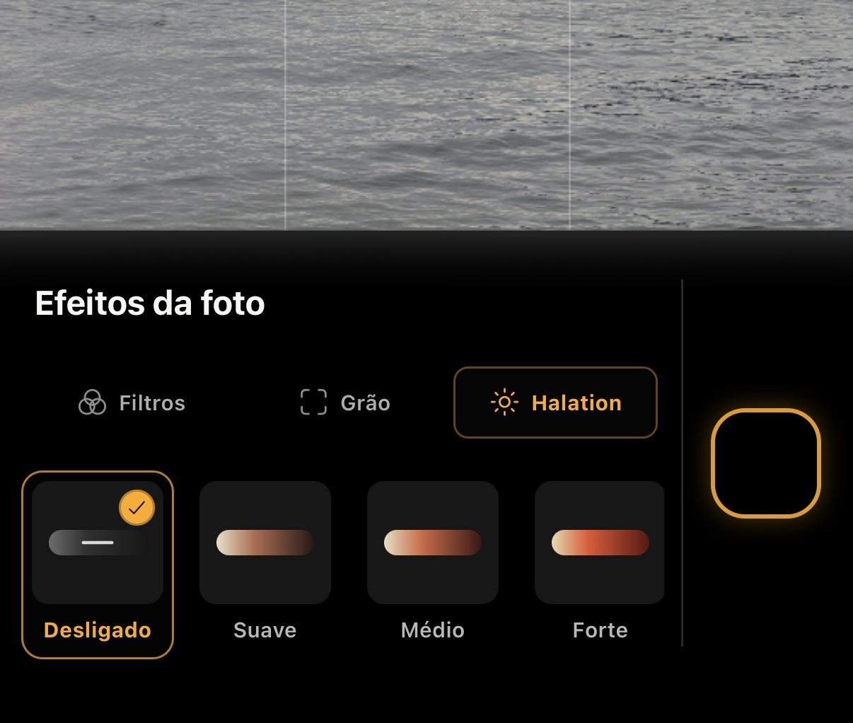 Halation tab with Off selected and Soft, Medium and Strong options.